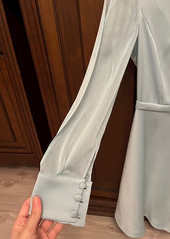 Bej Midi Drapeli Kadın Abiye Elbise - Görsel 3