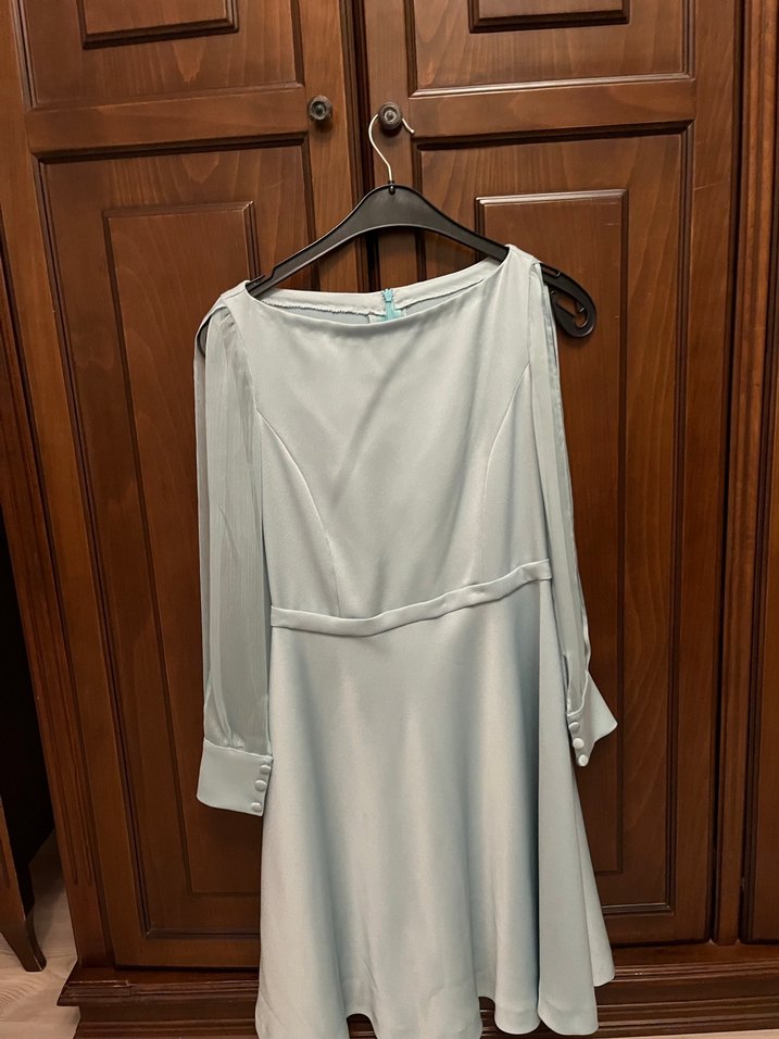 Bej Midi Drapeli Kadın Abiye Elbise - Görsel 2