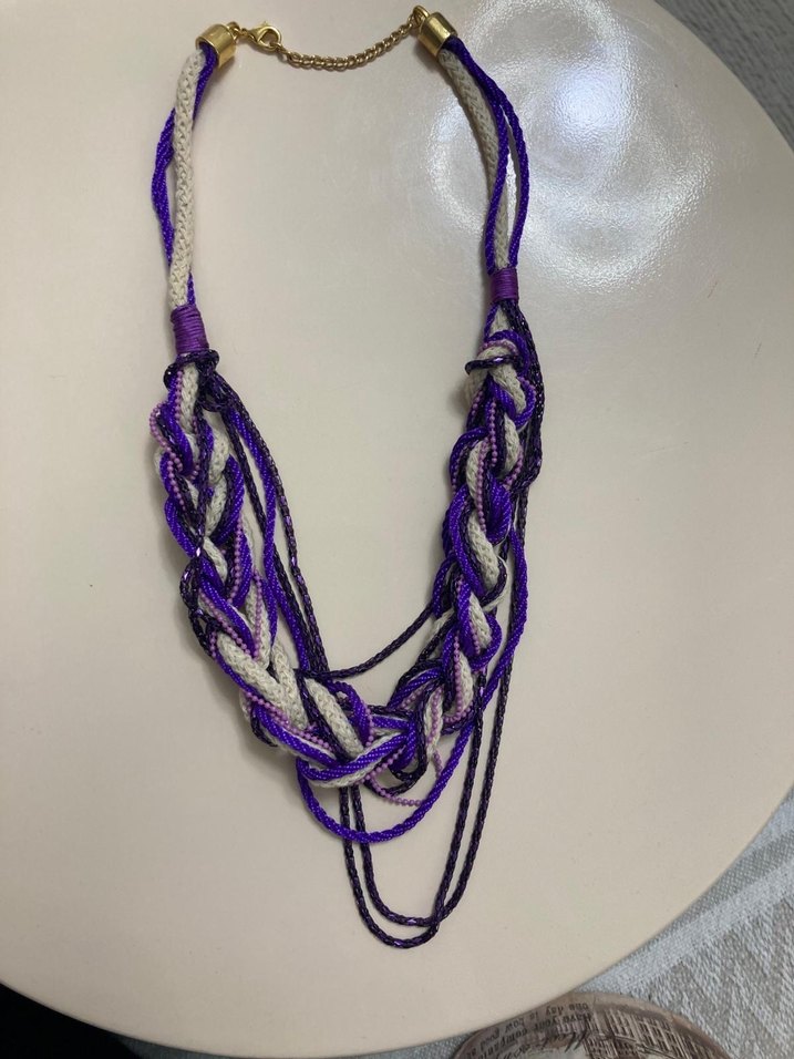 Bohem Uzun Mor Renkli Zincirli Kolye - Görsel 2