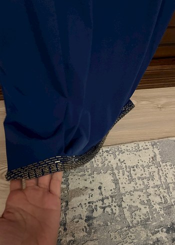 Boncuk İşlemeli Lacivert Midi Elbise - Görsel 3