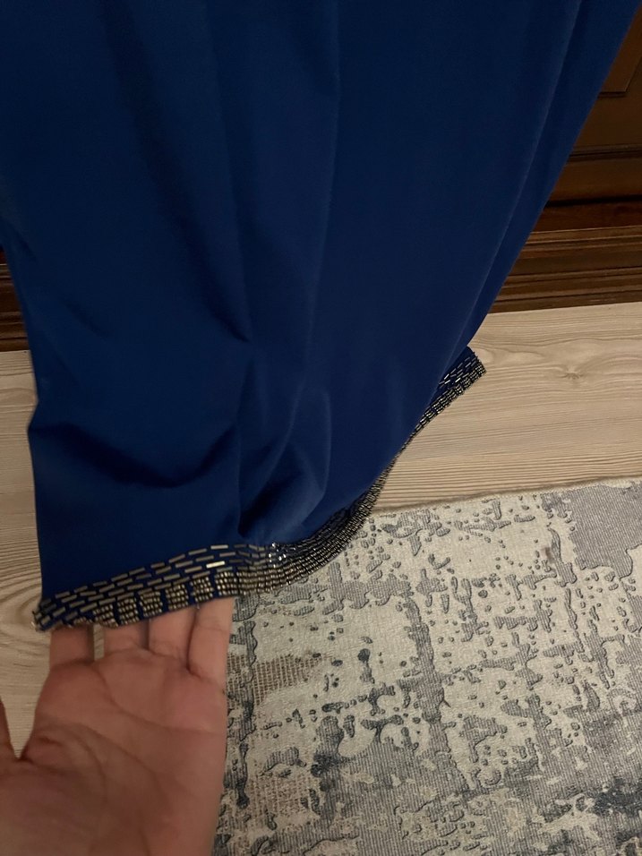 Boncuk İşlemeli Lacivert Midi Elbise - Görsel 3