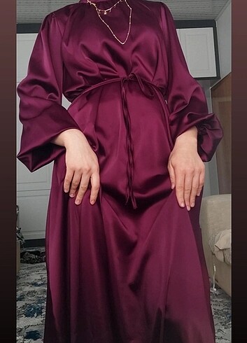 Diğer Patlıcan moru tesettür saten elbise- abiye