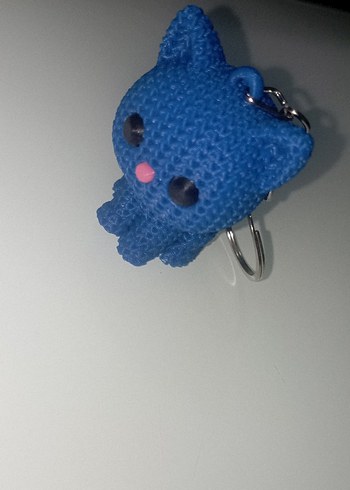 Örgü Mavi Kedi Anahtarlık - Görsel 3