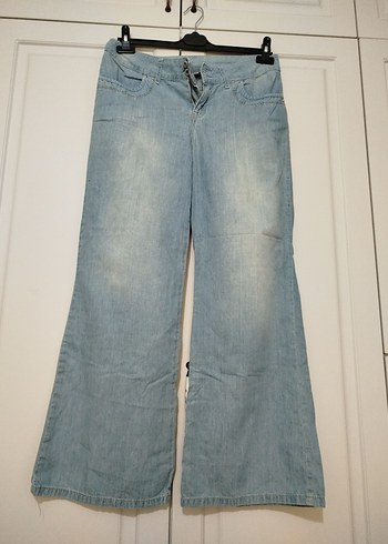 Mavi Pastel Renk Düğmeli Kadın Denim Pantolon