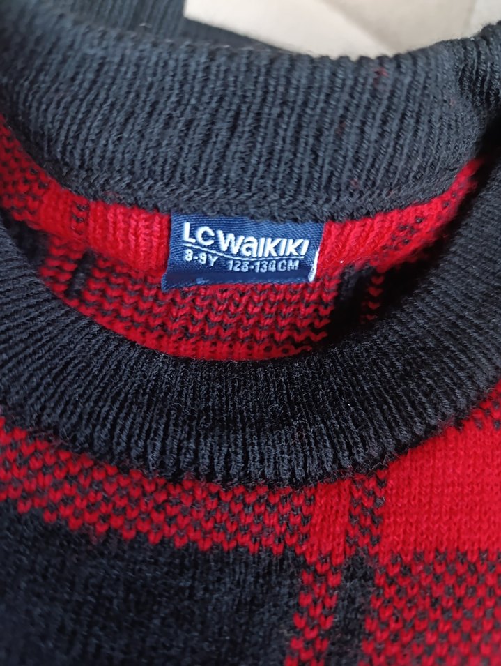 Kırmızı Siyah Kareli Triko Kadın Kazak - Görsel 2