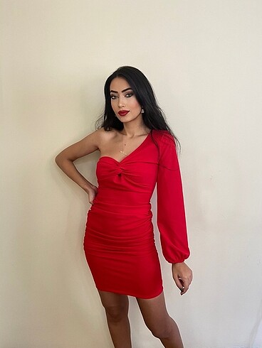 s Beden kırmızı Renk Tek kol elbise