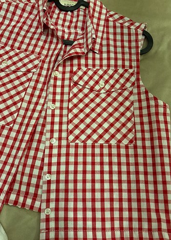 Düğmeli Kırmızı Kareli Kolsuz Gömlek - Görsel 3