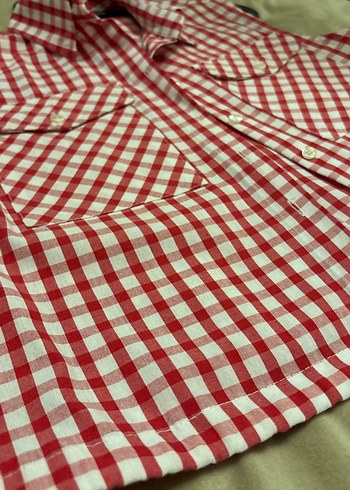Düğmeli Kırmızı Kareli Kolsuz Gömlek - Görsel 2