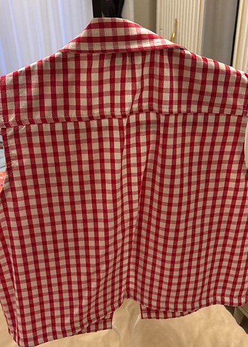 Düğmeli Kırmızı Kareli Kolsuz Gömlek - Görsel 5