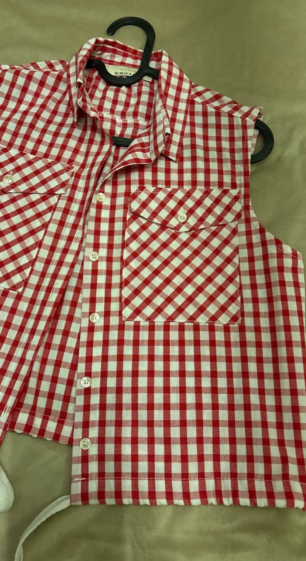 Düğmeli Kırmızı Kareli Kolsuz Gömlek - Görsel 3