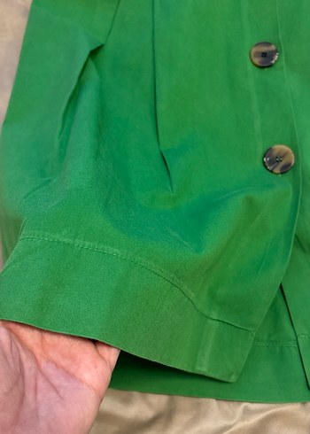 Düğmeli Yeşil Uzun Keten Etek - Görsel 5