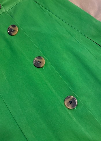 Düğmeli Yeşil Uzun Keten Etek - Görsel 2