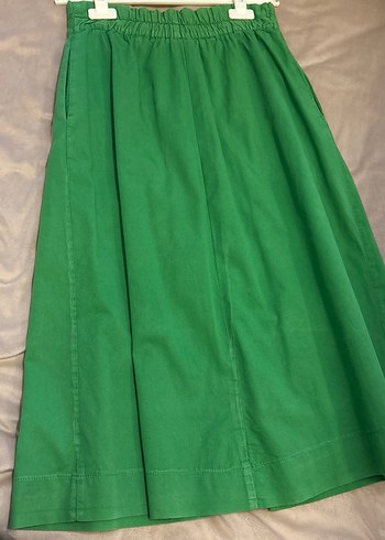 Düğmeli Yeşil Uzun Keten Etek - Görsel 4
