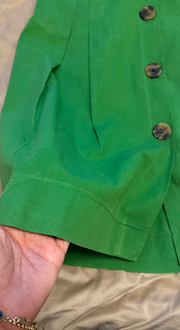 Düğmeli Yeşil Uzun Keten Etek - Görsel 5