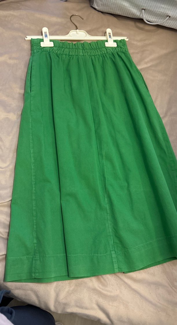 Düğmeli Yeşil Uzun Keten Etek - Görsel 4