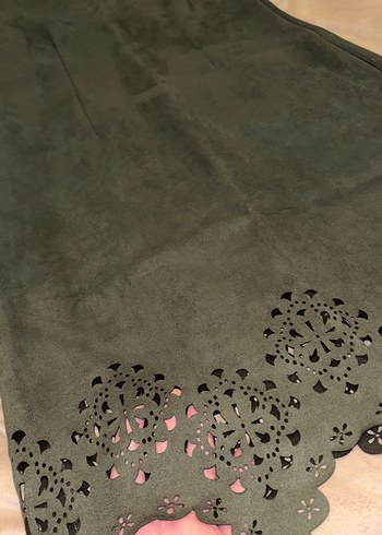 Haki Uzun Kollu Süet Kadın Ofis Elbisesi - Görsel 5