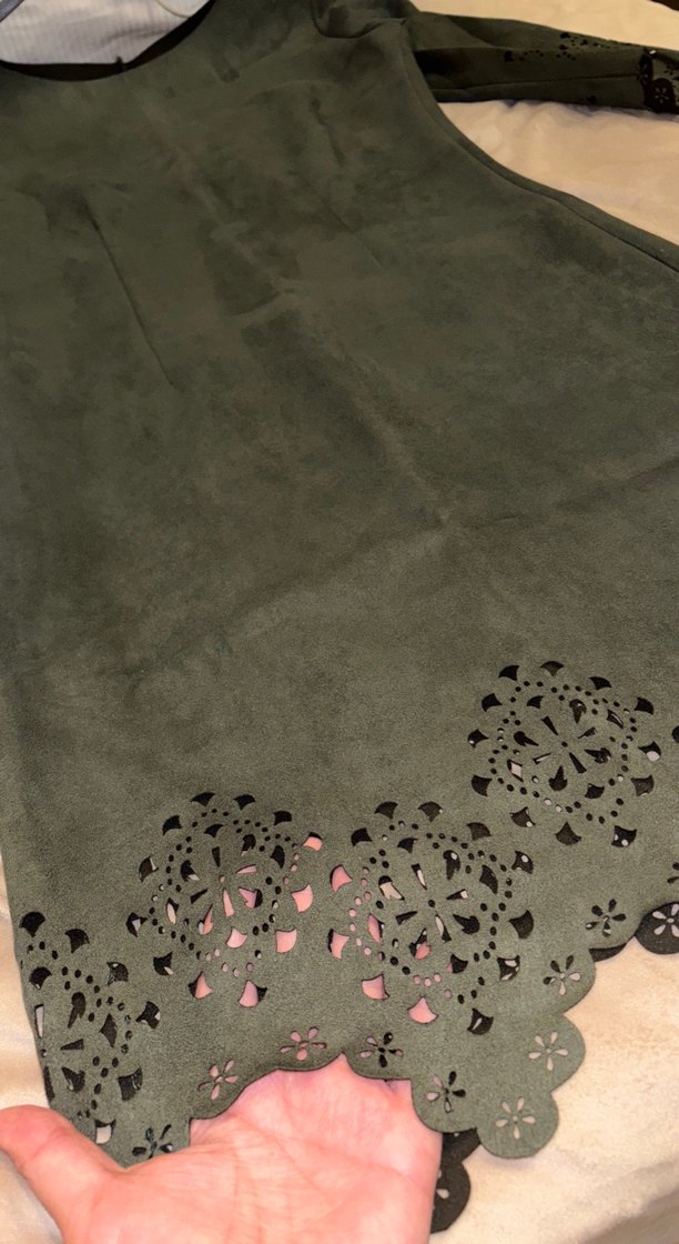 Haki Uzun Kollu Süet Kadın Ofis Elbisesi - Görsel 5