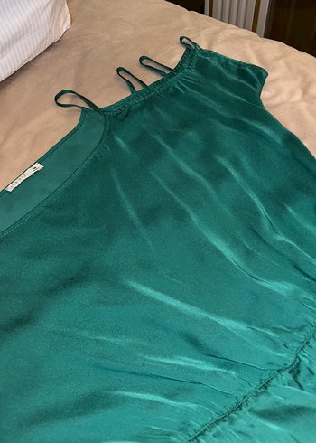 Kadın Zümrüt Saten Dizüstü Elbise - Görsel 5