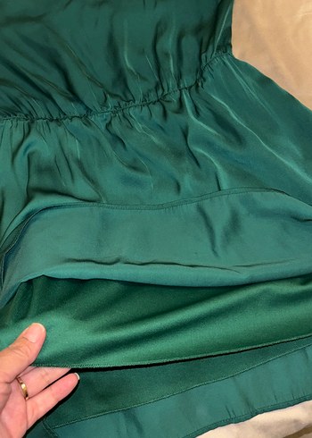 Kadın Zümrüt Saten Dizüstü Elbise - Görsel 6