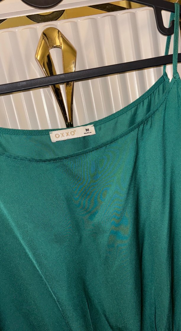 Kadın Zümrüt Saten Dizüstü Elbise - Görsel 3