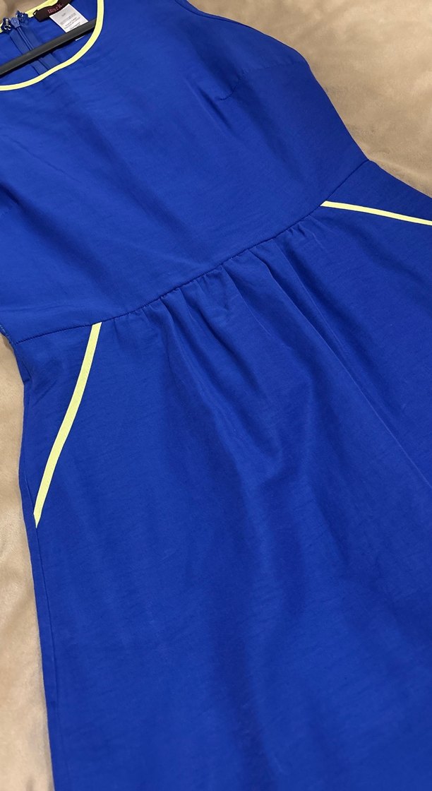 Mavi Kolsuz Dizüstü Keten Elbise - Görsel 5