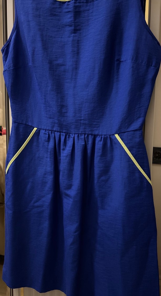 Mavi Kolsuz Dizüstü Keten Elbise - Görsel 2
