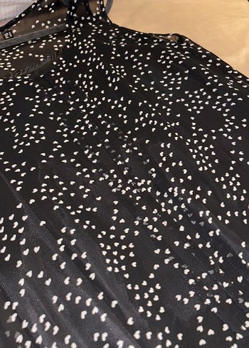 Siyah Puantiyeli V Yaka Volanlı Dizüstü Elbise - Görsel 5