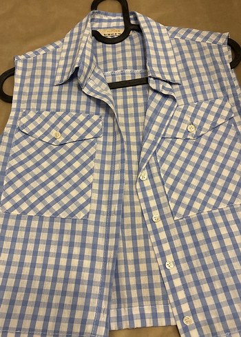 Mavi Ekose Düğmeli Kolsuz Gömlek - Görsel 3