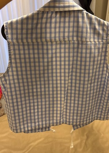 Mavi Ekose Düğmeli Kolsuz Gömlek - Görsel 5
