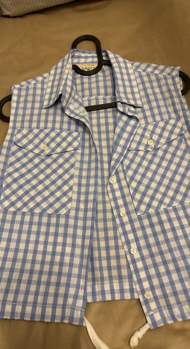 Mavi Ekose Düğmeli Kolsuz Gömlek - Görsel 3