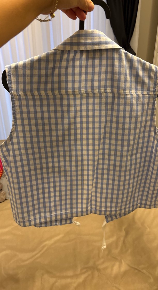 Mavi Ekose Düğmeli Kolsuz Gömlek - Görsel 5
