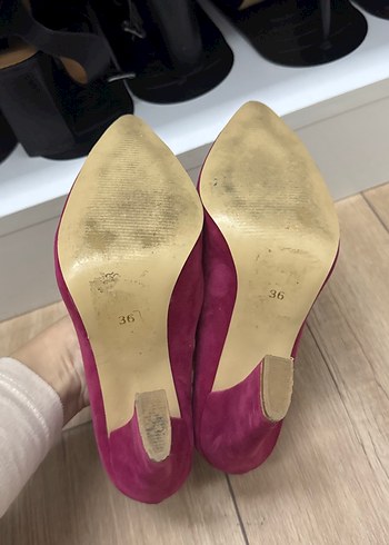 Mor Süet Tokalı Stiletto Topuklu Kadın Ayakkabı - Görsel 5