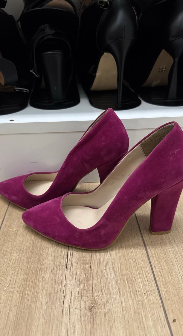 Mor Süet Tokalı Stiletto Topuklu Kadın Ayakkabı - Görsel 2