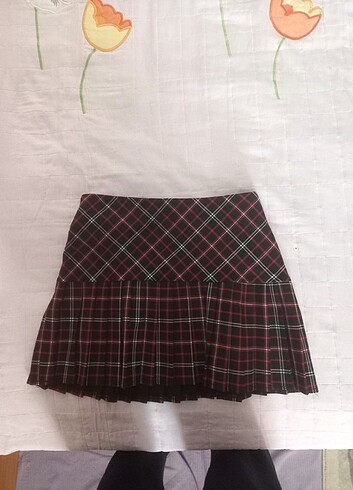 Ekoseli mini pileli etek