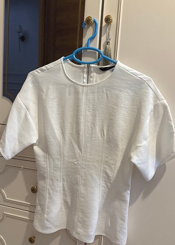 Zara Beyaz Keten Kadın Tişört