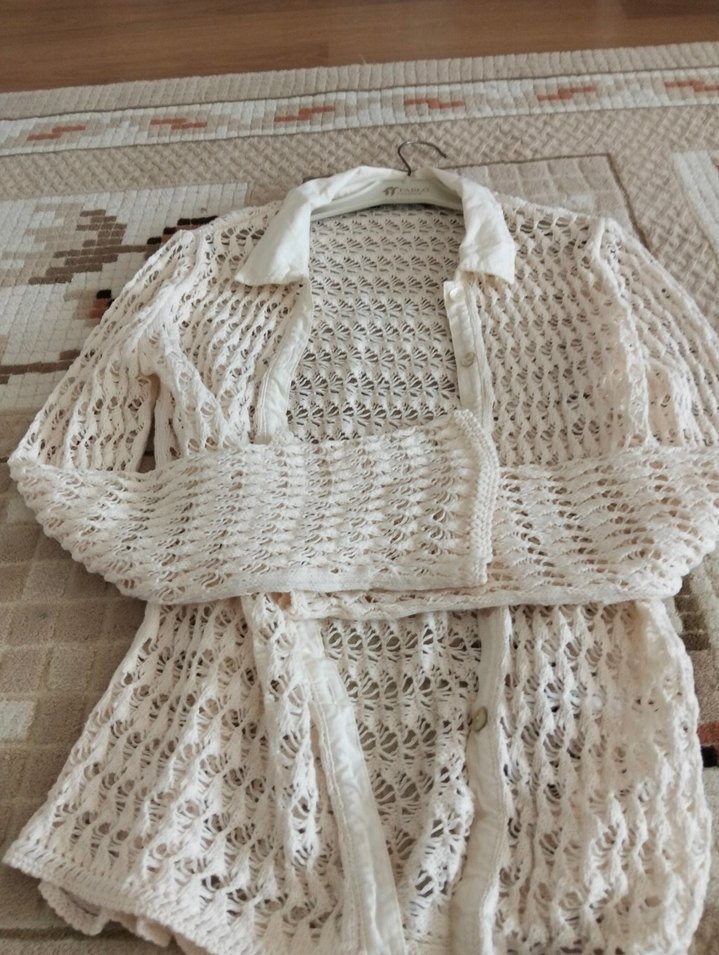 Bohem Beyaz Örgü Hırka Zaranın - Görsel 3