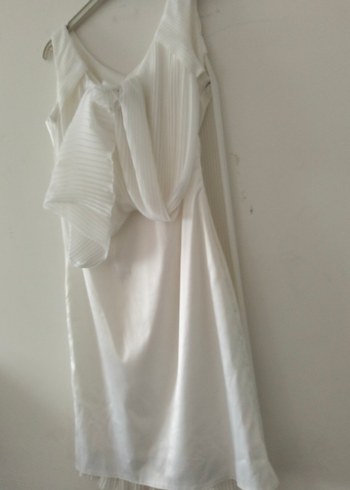 Beyaz Piliseli Keten Uzun Elbise - Görsel 2