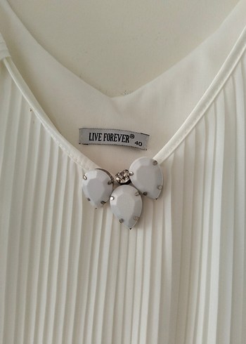 Beyaz Piliseli Keten Uzun Elbise - Görsel 3