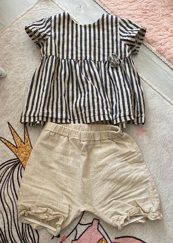 Kız Bebek Gri Zebra Desenli Kısa Kollu Takım