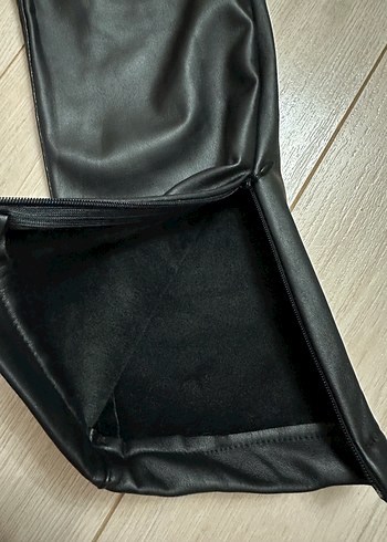 l Beden Koton Deri Siyah Kadın Pantolon