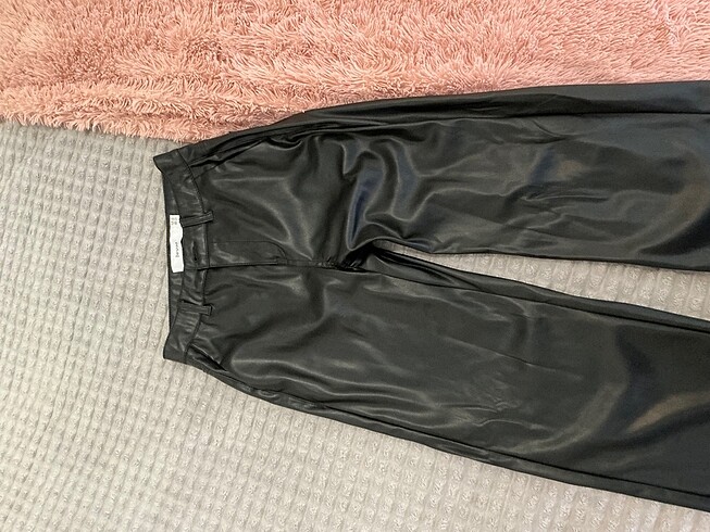 Bershka straight fit deri pantolon