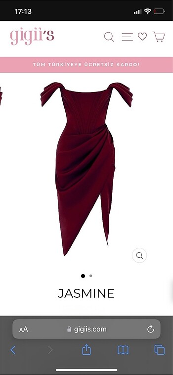 34 Beden Gigiis Bordo Jasmine Saten Elbise Midi