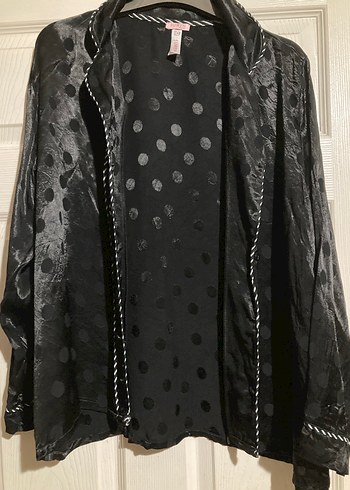 Düğmeli Siyah Kadın saten sabahlık - Görsel 3