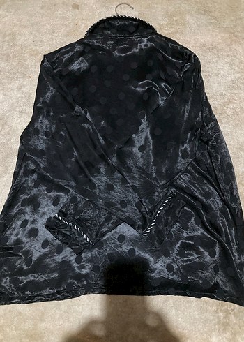 Düğmeli Siyah Kadın saten sabahlık - Görsel 2