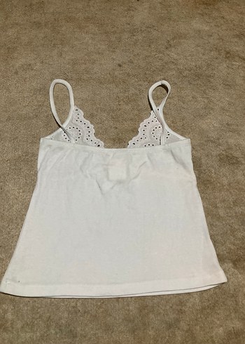 Dantel Detaylı Beyaz V Yaka Kadın Atlet - Görsel 2