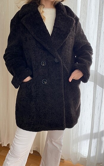 Pull and bear siyah peluş kürk mont