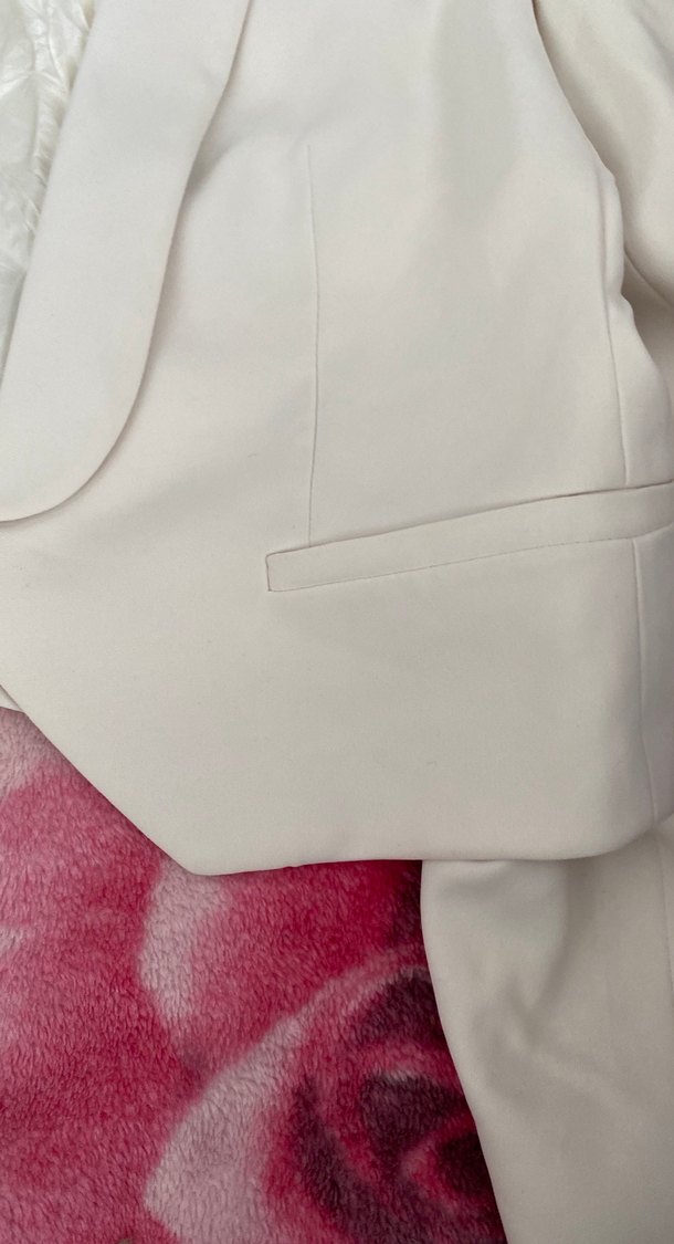 Beyaz Düğmeli Kadın Blazer Ceket - Görsel 4