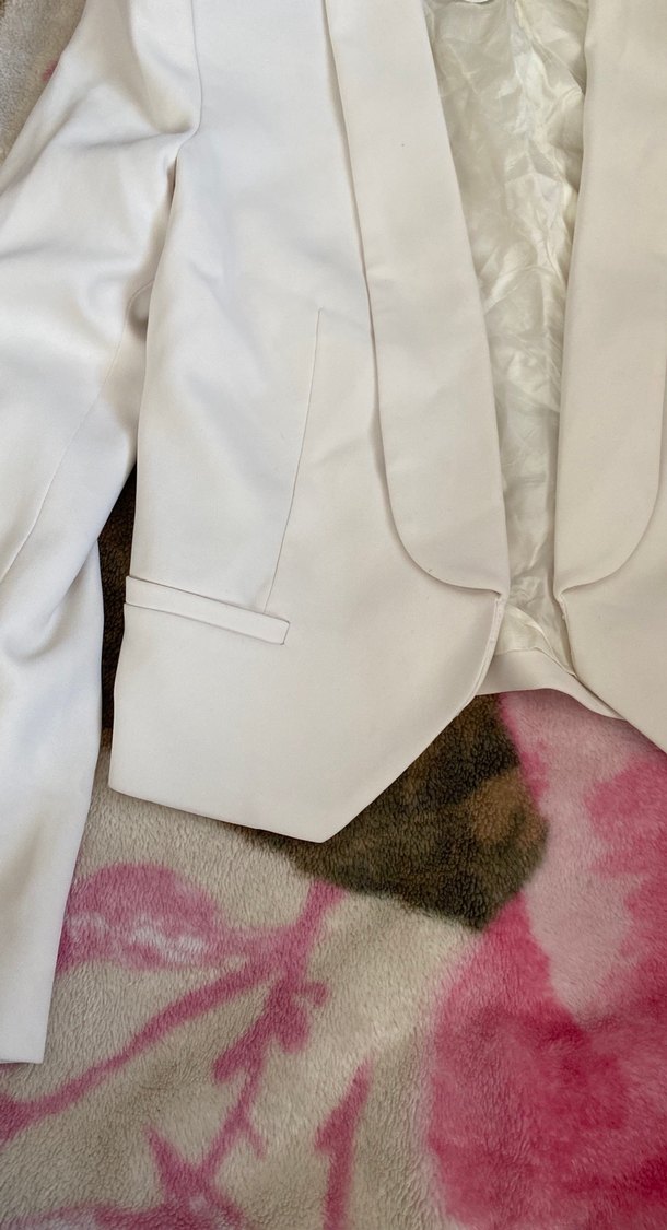 Beyaz Düğmeli Kadın Blazer Ceket - Görsel 2