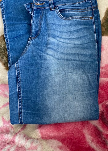 Düğmeli Mavi Kadın Denim Pantolon - Görsel 2