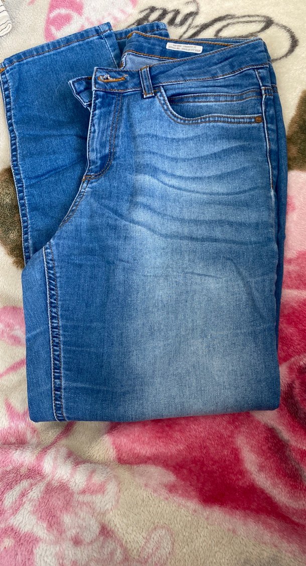 Düğmeli Mavi Kadın Denim Pantolon - Görsel 2